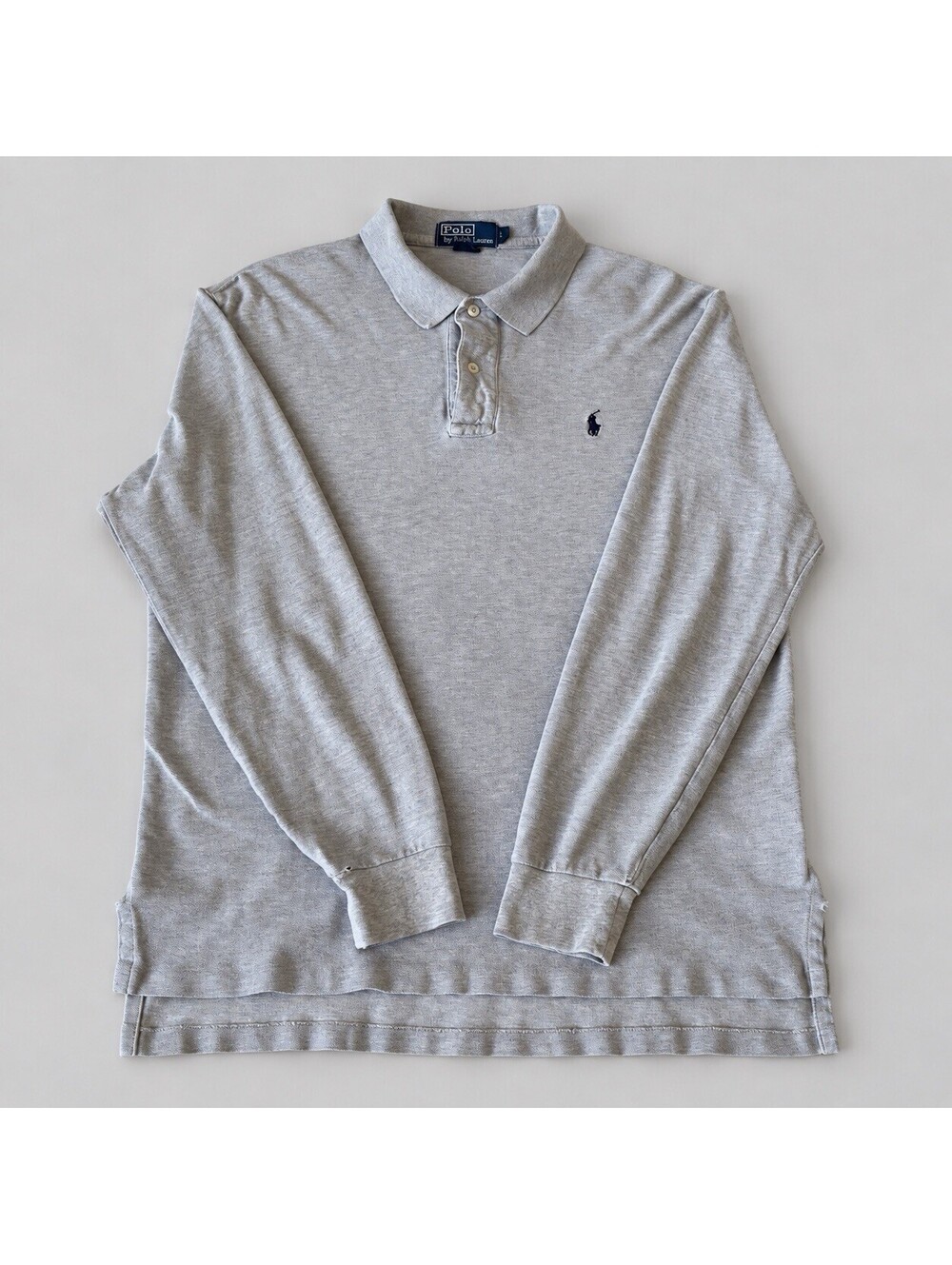 Polo Ralph Lauren Polo Shirt Mens L Gray Long Sleeve Pony Logo Thrashed Grunge